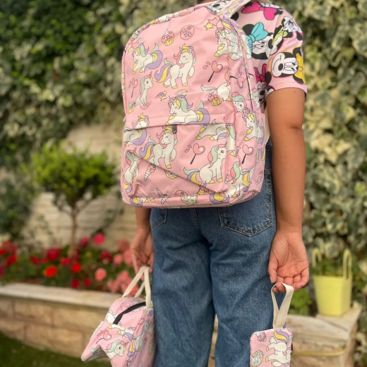 Girls School Backpack Backpack with Lunch Bag & Pencil Case Unicorn