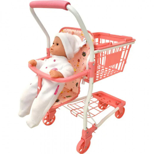 Dolls World | Shopping Trolley With Basket And Baby Seat