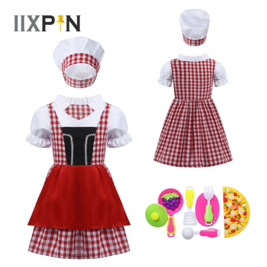 K Costumes | Kids Girls Chef Costume Plaid Apron Baker Cosplay Dress