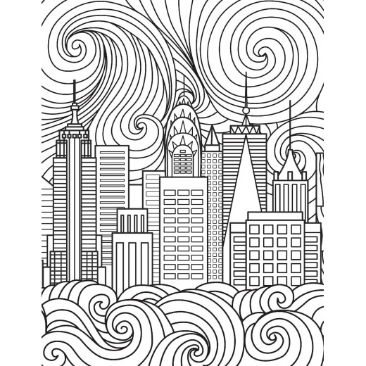 Dreamland cityscape coloring book for adults