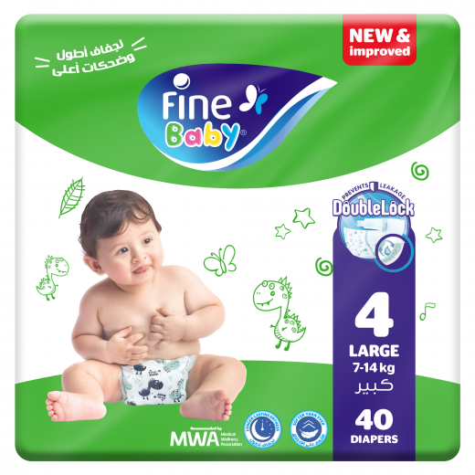 Fine Baby Diapers Size 4 Large 7-14 Kg Doublelock Pack Of 40 Diaper