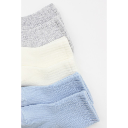 Bistyle Basic 6-Pairs Combed Flat Quarter Socks (0-6 m) (Blue, Grey, Beige)