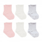 Bistyle Basic 6-Pairs Combed Flat Quarter Socks (0-6 m) (Pink, Grey, Beige)