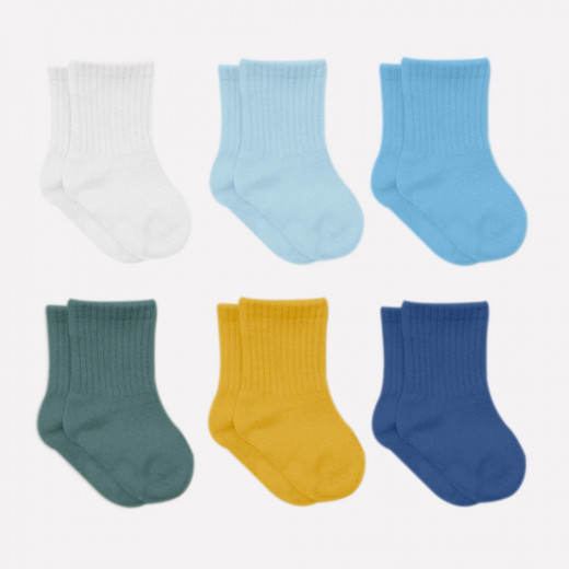 Bistyle Colors 6-Pairs Combed Flat Quarter Socks (0-6 m) Colored