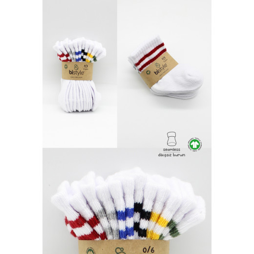 Bistyle 6-Pairs Combed Circlip Quarter Socks (6-12 m) Colored