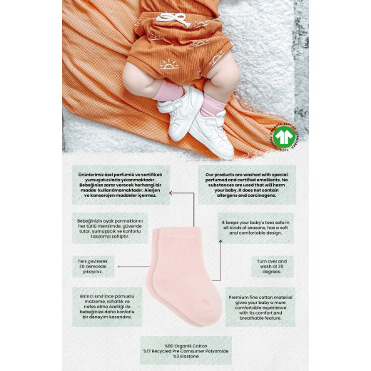 Bistyle Organic 2-Pairs Combed Socks (0-6 m) Pink