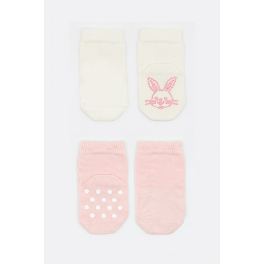 Bistyle Organic 2-Pairs Combed Non-slip Socks (0-6 m) Pink