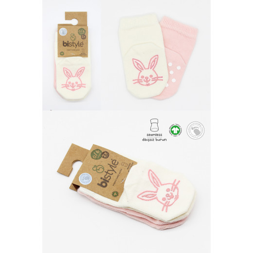 Bistyle Organic 2-Pairs Combed Non-slip Socks (6-12 m) Pink