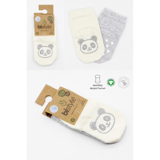 Bistyle Organic 2-Pairs Combed Non-slip Socks (12-24 m) Grey