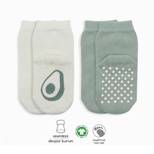 Bistyle Organic 2-Pairs Combed Non-slip Socks (6-12 m) Green