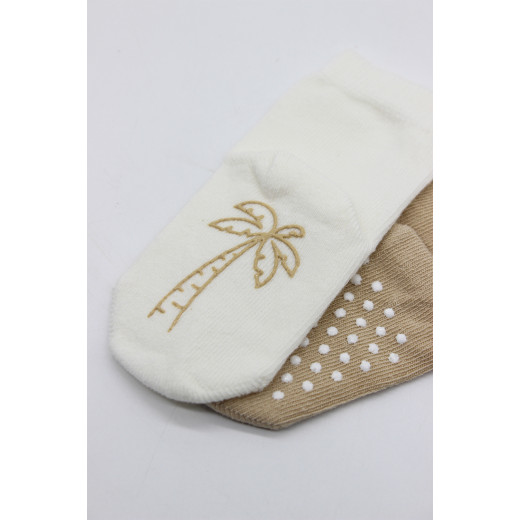 Bistyle Organic 2-Pairs Combed Non-slip Socks (12-24 m) Cream