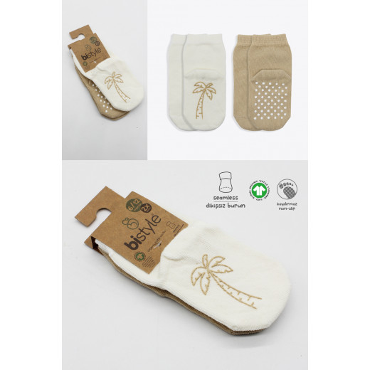 Bistyle Organic 2-Pairs Combed Non-slip Socks (12-24 m) Cream