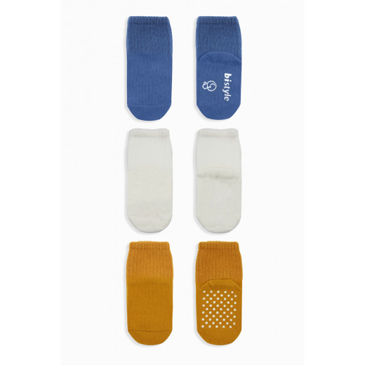 Bistyle Organic 3-Pairs Basic Non-slip Socks (0-6 m) (Blue, Orange, Beige)