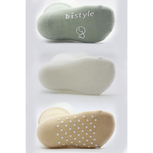 Bistyle Organic 3-Pairs Basic Non-slip Socks (0-6 m) (Green, Brown, Beige)