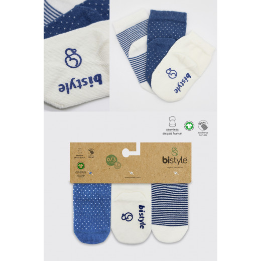 Bistyle Organic 3-Pairs Basic Socks (0-3 m) Blue