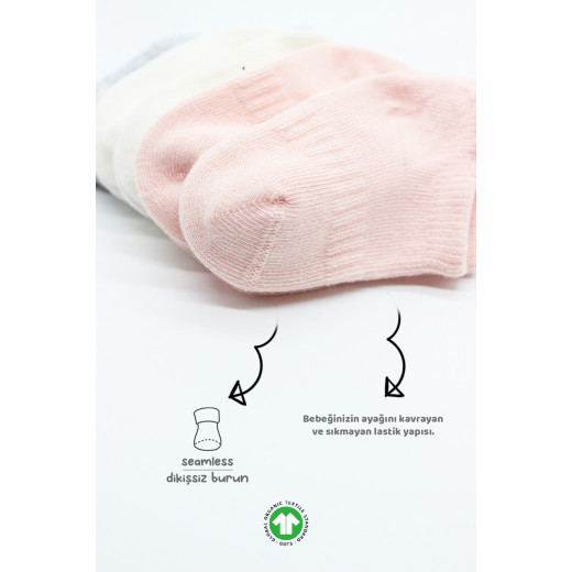 Bistyle 6-Pairs Combed Liner Socks (0-6 m) (Pink, Grey, Beige)