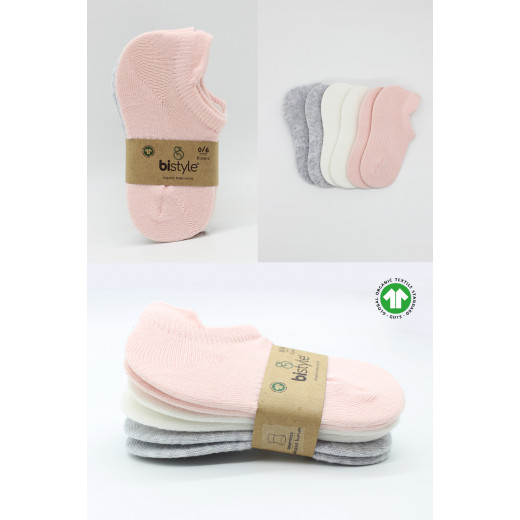 Bistyle 6-Pairs Combed Liner Socks (0-6 m) (Pink, Grey, Beige)