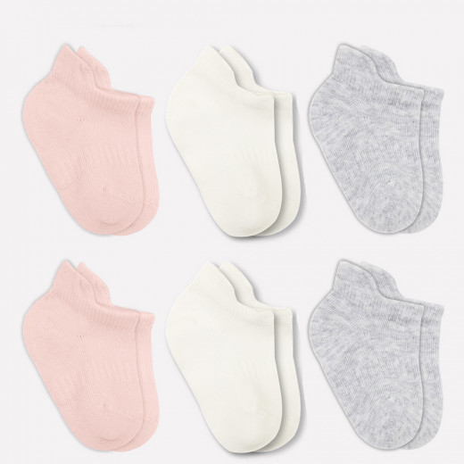 Bistyle 6-Pairs Combed Liner Socks (6-12 m) (Pink, Grey, Beige)