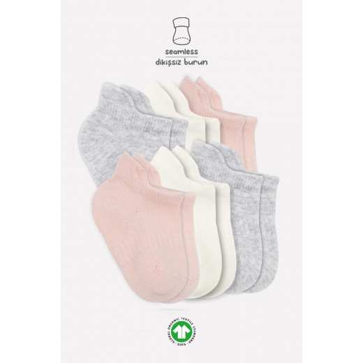 Bistyle 6-Pairs Combed Liner Socks (6-12 m) (Pink, Grey, Beige)