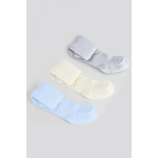 Bistyle 3-Pairs Combed Cotton Tights (12-24) (Blue, Grey, Beige)