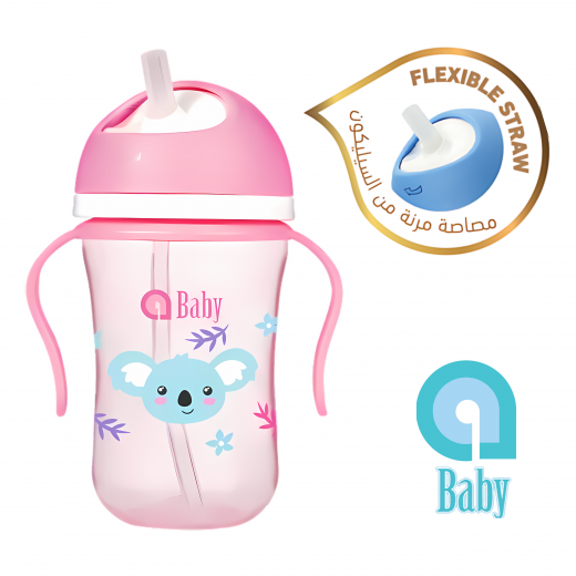 aBaby, Straw Training Cup with Handle, 300ml, Pink, 9 Months +