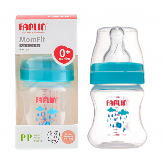 Farlin, Wide Neck Feeding Bottle, Blue, 150Ml 