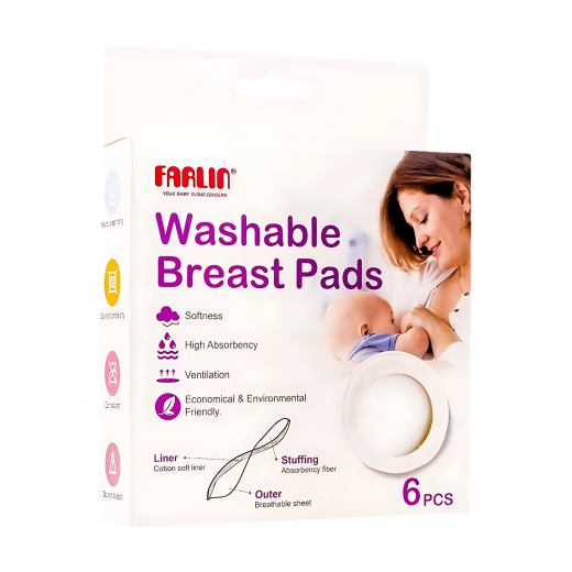 Farlin, Reusable Washable Breast Pads, 6pcs