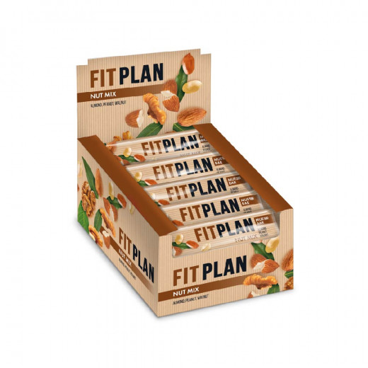 Fitplan Nut Mix Muesli Bar with Nuts & Dried Fruits & Stevia ( No Added Sugar ), 30 Bars ( One Full Box )