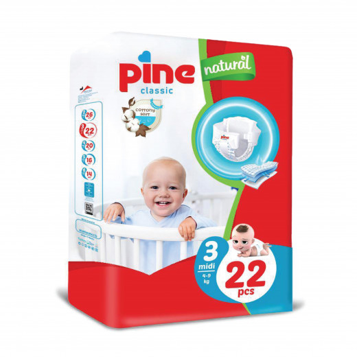 Pine Classic Diapers, Size 3, 22 Pads, From 4 to 9 kg