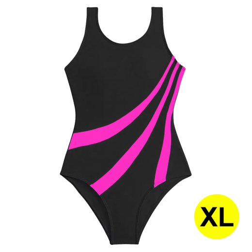 One-piece slim fit sports swimsuit with stylish contrast Pink stripes - Size XL