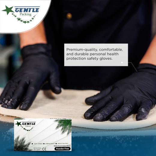 Gentle Nitrile Gloves Black (Powder Free) - 100 Pieces - Medium