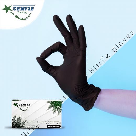 Gentle Nitrile Gloves Black (Powder Free) - 100 Pieces - Medium