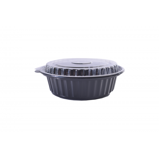 RZ Plastic Containers Round Black 1250cc Microwavable with Lid - 50 PCS