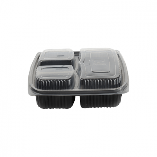 RZ Plastic Containers Black Rectangle 3-Compartment - 65 PCS